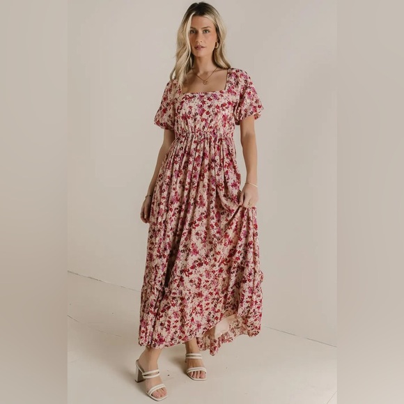 bohme Dresses & Skirts - 🌸 Böhme Floral Smocked Tiered Maxi Dress - Puff Sleeve - S